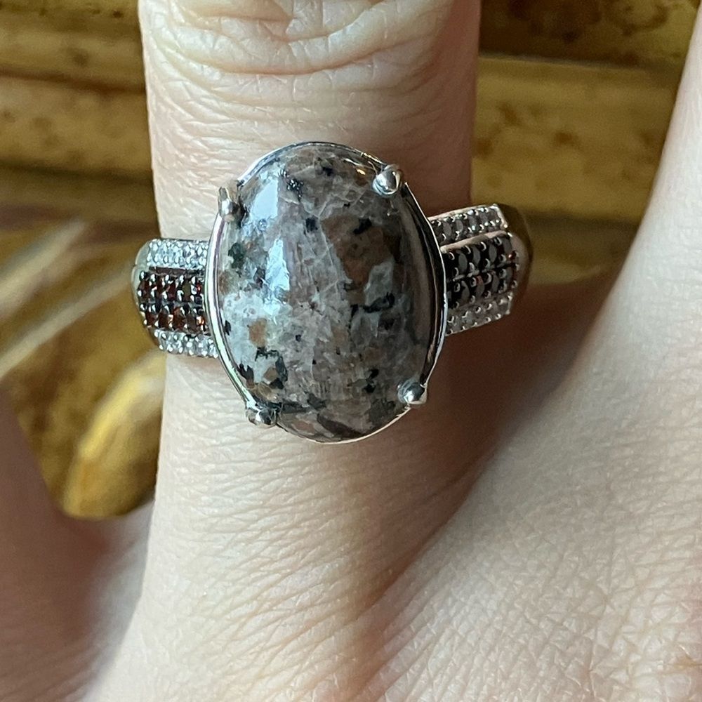 Natural Yooperlite Red Garnet Sterling Silver Ring Size 7